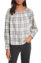 Women's La Vie Rebecca Taylor Plaid Peasant Blouse - Grey