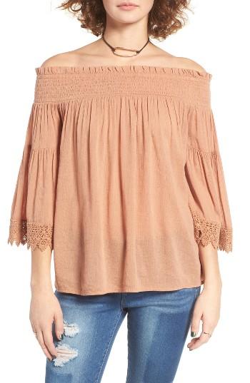 Women's Sun & Shadow Off The Shoulder Blouse, Size - Brown
