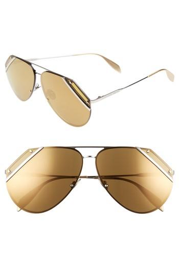 Women's Alexander Mcqueen 65mm Snip Frame Aviator Sunglasses - Silver
