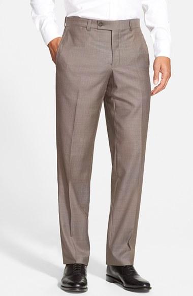 Men's Ted Baker London Jefferson Flat Front Wool Trousers - Beige