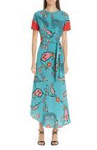 Women's Etro Paisley Print Faux Wrap Dress Us / 38 It - Blue