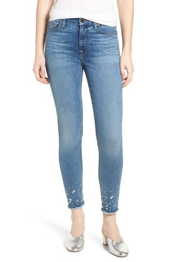 Women's Jen7 Embellished Hem Ankle Skinny Jeans - Blue