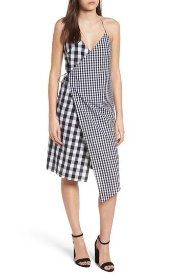 Women's Bp. Mixed Gingham Print Wrap Dress, Size - Black