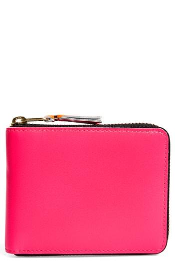 Men's Comme Des Garcons Super Fluorescent Leather Line A Wallet - Pink