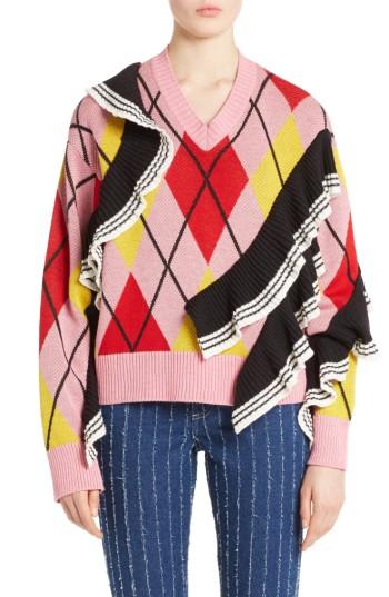 Women's Msgm Argyle Ruffle Sweater