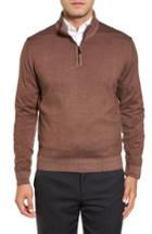 Men's David Donahue Ice Merino Wool Quarter Zip Pullover - Brown