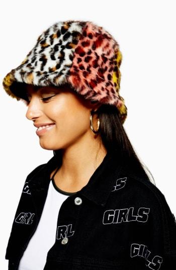 Women's Topshop Mixed Animal Print Faux Fur Bucket Hat -