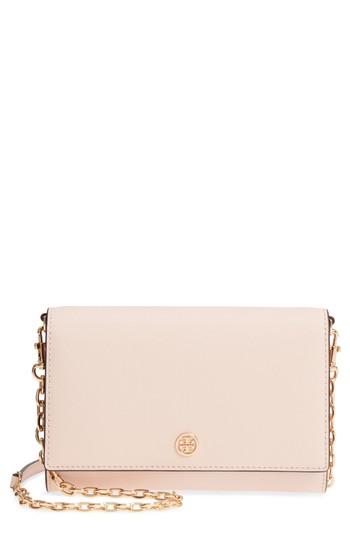 Women's Tory Burch Robinson Leather Wallet On A Chain - Pink