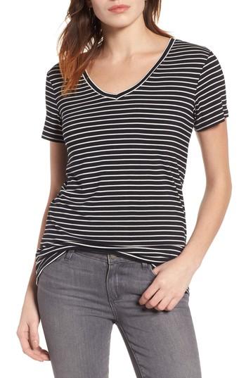 Petite Women's Halogen Modal Jersey V-neck Tee, Size P - Black