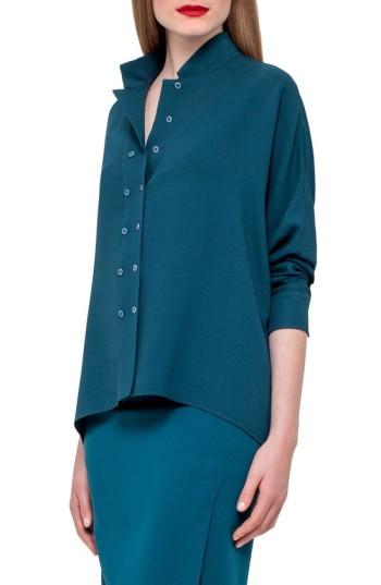 Women's Akris Double Breasted Silk Blouse - Blue
