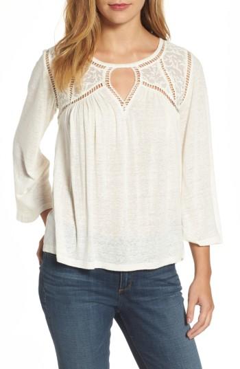Women's Lucky Brand Mesh Lace Peasant Top - White
