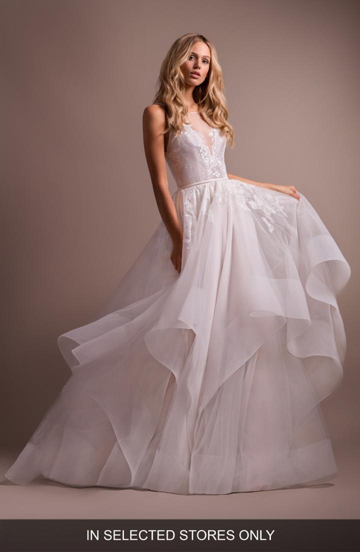 Women's Hayley Paige Lilith Lace & Tulle Wedding Dress, Size In Store Only - Ivory