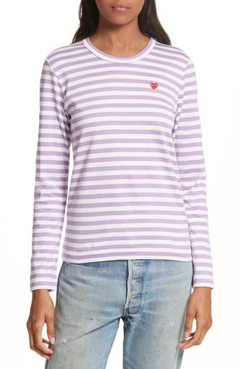 Women's Comme Des Garcons Play Stripe Tee - Purple