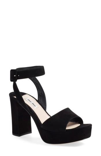 Women's Miu Miu 'sandali' Ankle Strap Sandal .5us / 36.5eu - Black