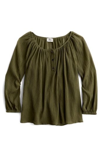 Women's J.crew Point Sur Crinkled Silk Blend Popover Top - Green