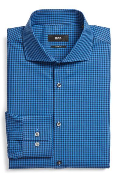 Men's Boss Sharp Fit Check Dress Shirt .5 L - Blue