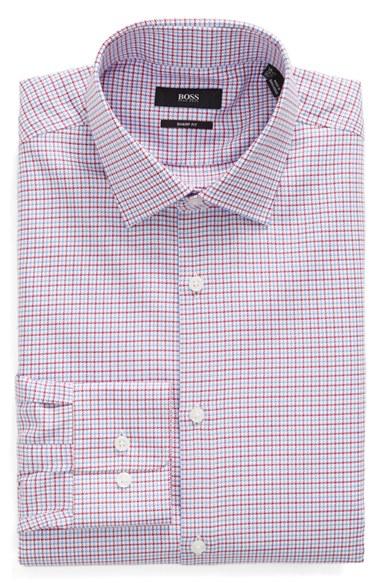Men's Boss Sharp Fit Check Dress Shirt R - Pink