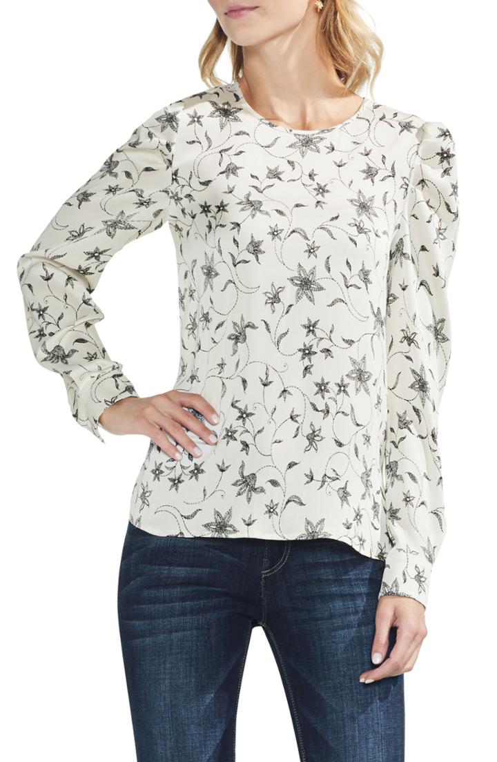Women's Vince Camuto Faux Stitch Floral Top - White