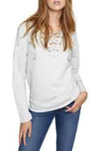 Petite Women's Sanctuary Shipley Lace-up Sweatshirt, Size P - Grey