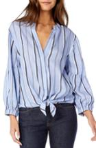 Women's Michael Stars Stripe Shirting Tie Front Cotton Blouse - Blue