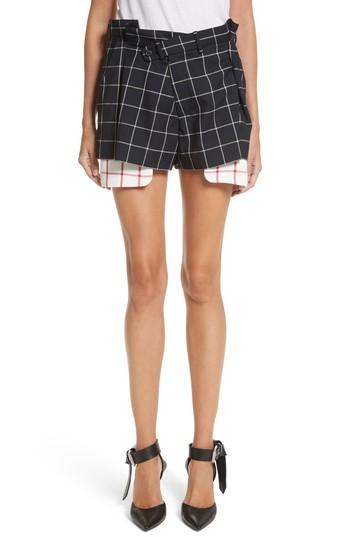 Women's Monse Peekaboo Windowpane Plaid Wool Shorts - Blue
