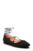 Women's Shoes Of Prey Ghillie Pointy Toe Ballet Flat B - Black
