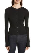 Women's Theory Ribbed Wool Blend Cardigan, Size - Black