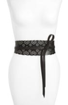 Women's Accessory Collective Floral Perforated Tie Wrap Belt - Black