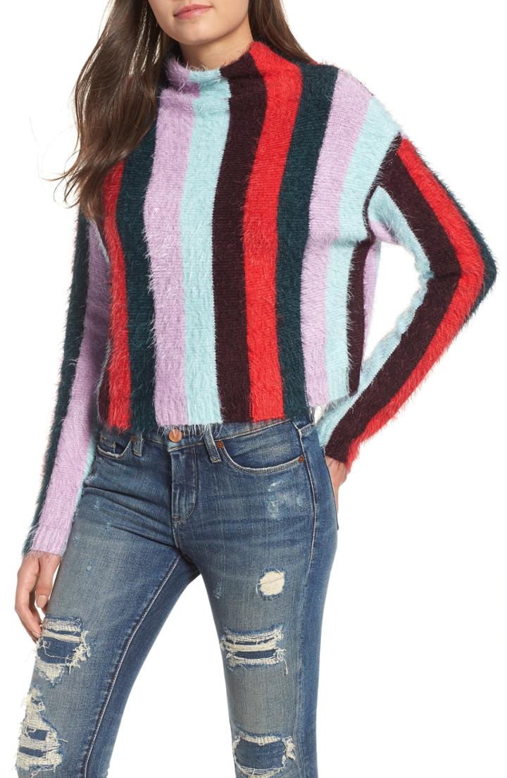 Women's Blanknyc Stripe Funnel Neck Eyelash Sweater
