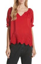 Women's The Great. Wish Embroidered Silk Top - Red