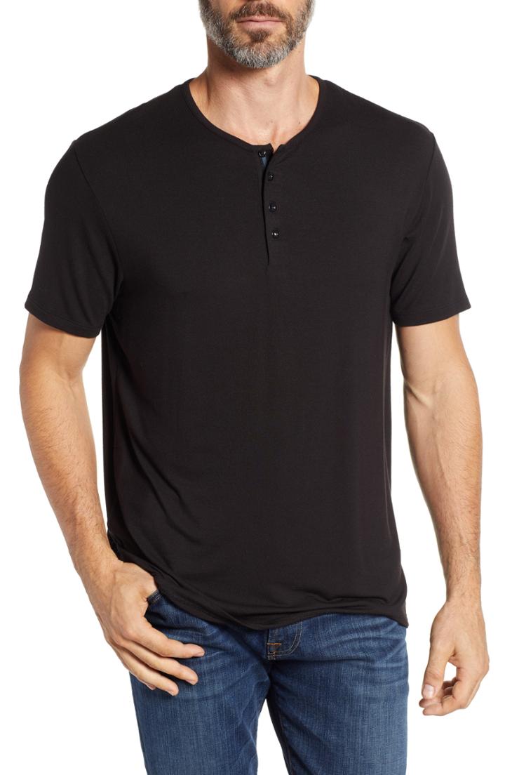 Men's Stone Rose Short Sleeve Stretch Modal Henley (xs) - Black