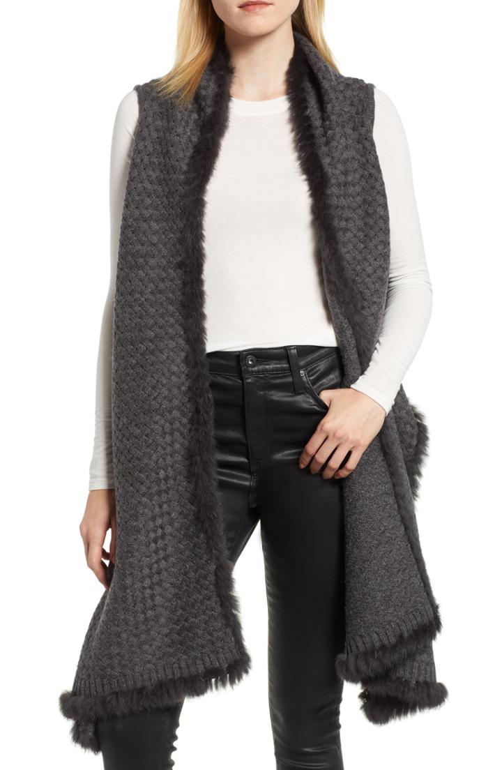 Women's La Fiorentina Wool Vest With Genuine Rabbit Fur Trim