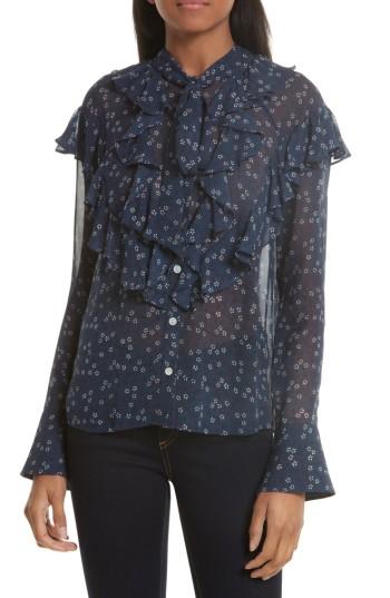 Women's Veronica Beard Finley Ruffle Tie Silk Top