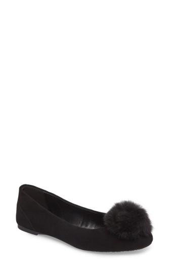 Women's Michael Michael Kors Remi Ballet Flat With Genuine Rabbit Fur Pom M - Black