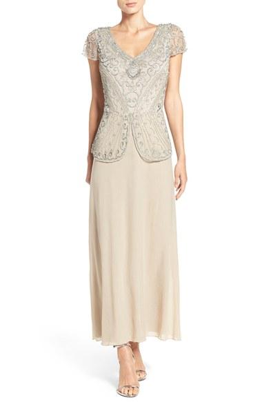 Petite Women's Pisarro Nights Embellished Mesh Gown P - Metallic