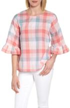 Women's Bobeau Pastel Plaid Ruffle Sleeve Cotton Top - Pink