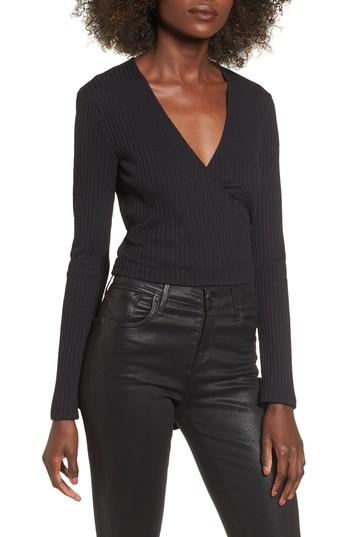 Women's Tie Back Wrap Top - Black