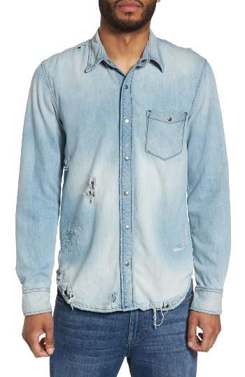 Men's Hudson Weston Slim Fit Destructed Denim Shirt - Blue