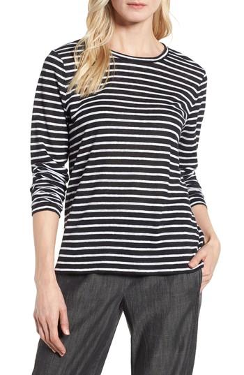 Women's Eileen Fisher Stripe Organic Linen Top, Size - Black
