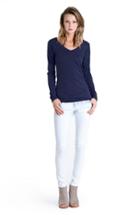 Women's Lamade Long V-neck Cotton Tee - Blue