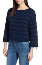 Women's Kenneth Cole New York Zip Sleeve Stripe Sweater - Blue