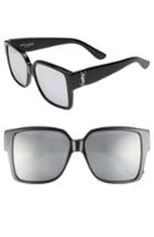 Women's Saint Laurent 55mm Square Sunglasses - Black/ Black/ Silver