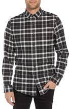 Men's Calibrate Slim Fit Mini Collar Plaid Flannel Sport Shirt - Black