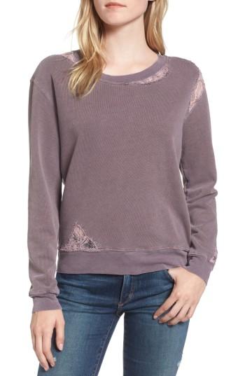 Women's Stateside Lace Trim Sweatshirt - Burgundy