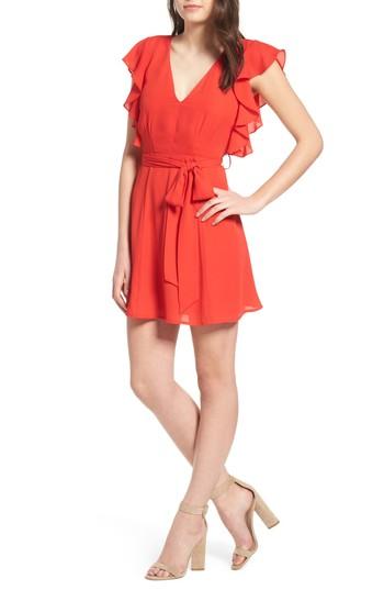 Women's Socialite Ruffle Sleeve Dress - Red