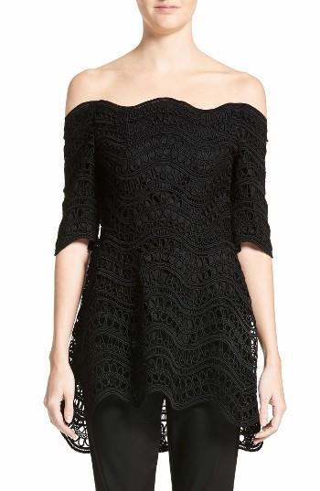 Women's Lela Rose Wave Lace Off The Shoulder Top - Black