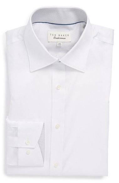 Men's Ted Baker London 'oncore' Trim Fit Micro Stripe Dress Shirt 34/35 - White