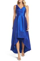 Women's Adrianna Papell Lace Trim Mikado High/low Gown - Blue