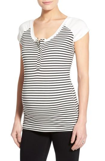 Women's Lab40 'toni' Stripe Maternity/nursing Top - Black