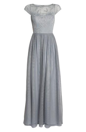 Women's Hayley Paige Occasions Embroidered Bodice Net Gown - Grey